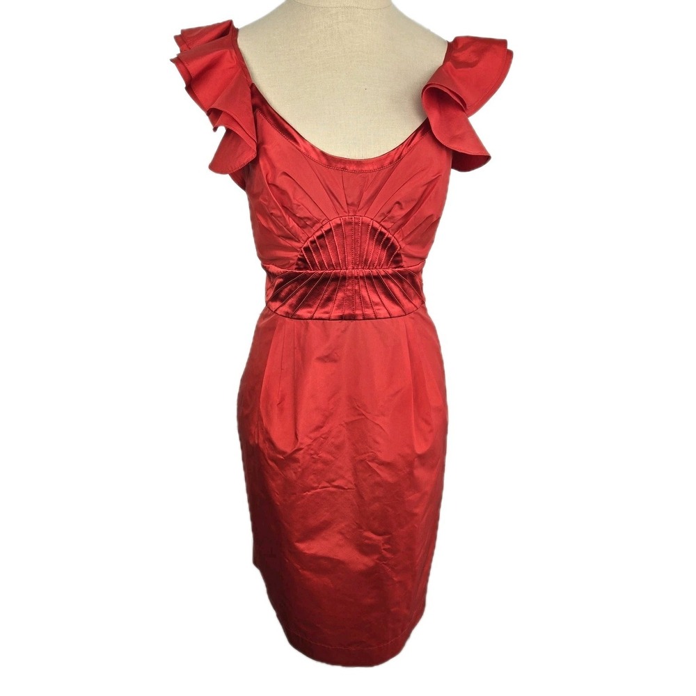 Catherine Malandrino Red 100% Silk Dress Size‎ 8 Flutter Sleeves Low Back Party